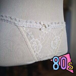 Vintage 80s Bonjour Paris White Lace Bikini Panties French Lingerie